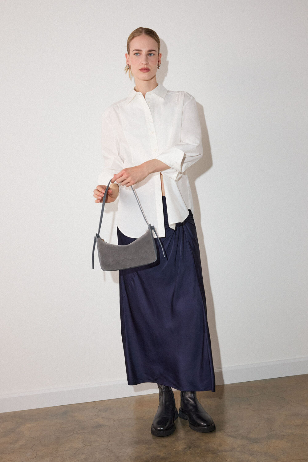 Satin Twist Side Midi Skirt