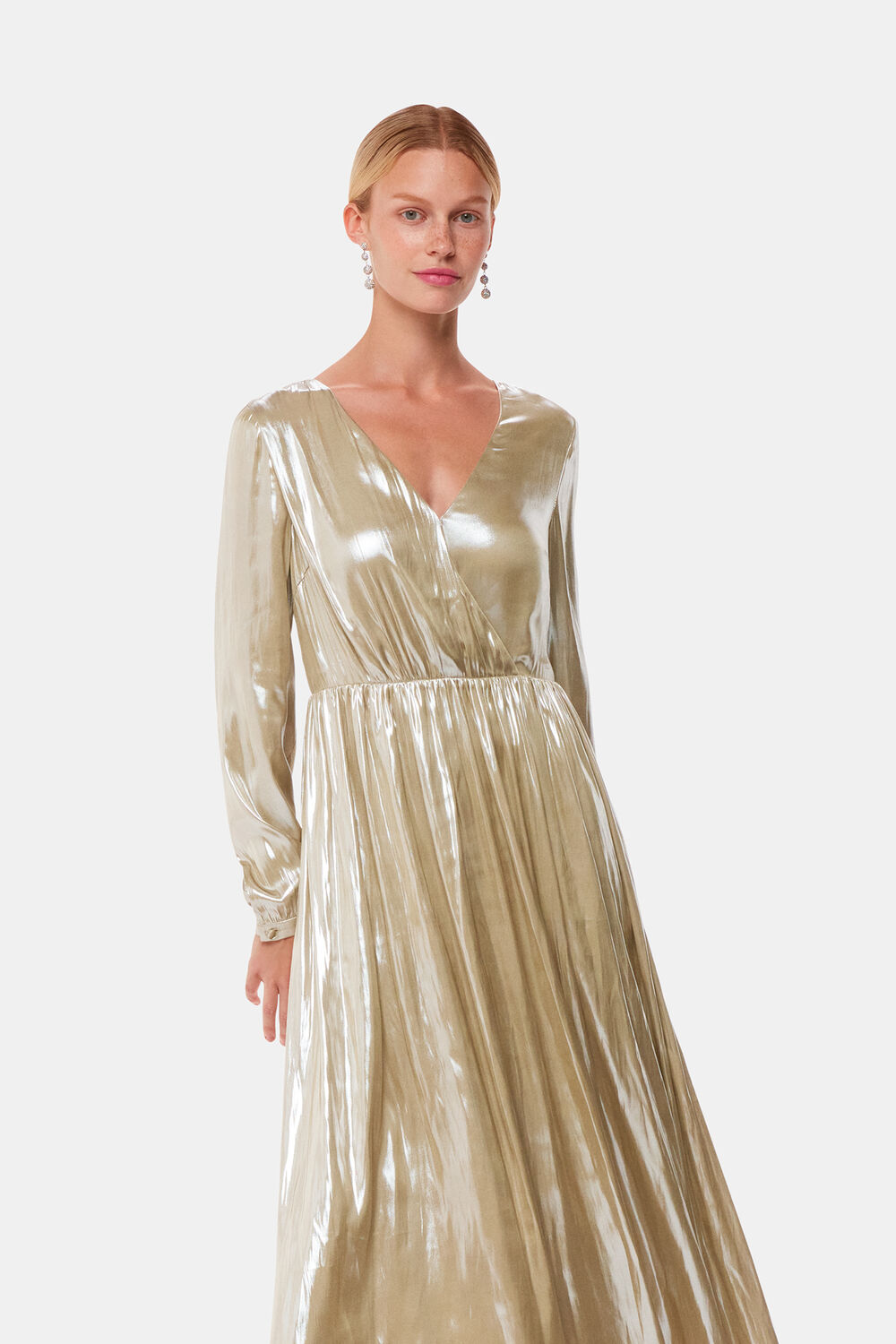 Gold Metallic Wrap Front Dress