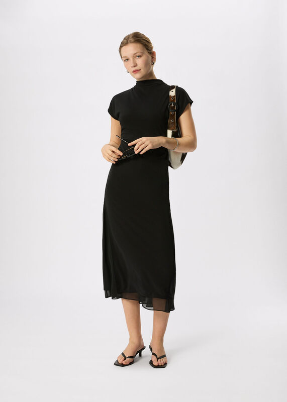 Black Jersey Sheer Underlayer Dress