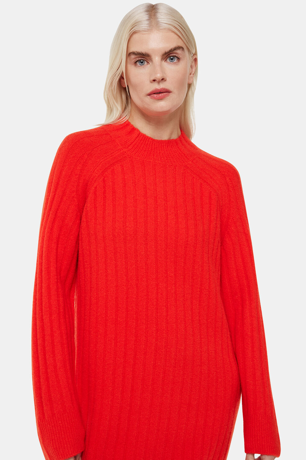 Red Petite Ribbed Knitted Midi Dress