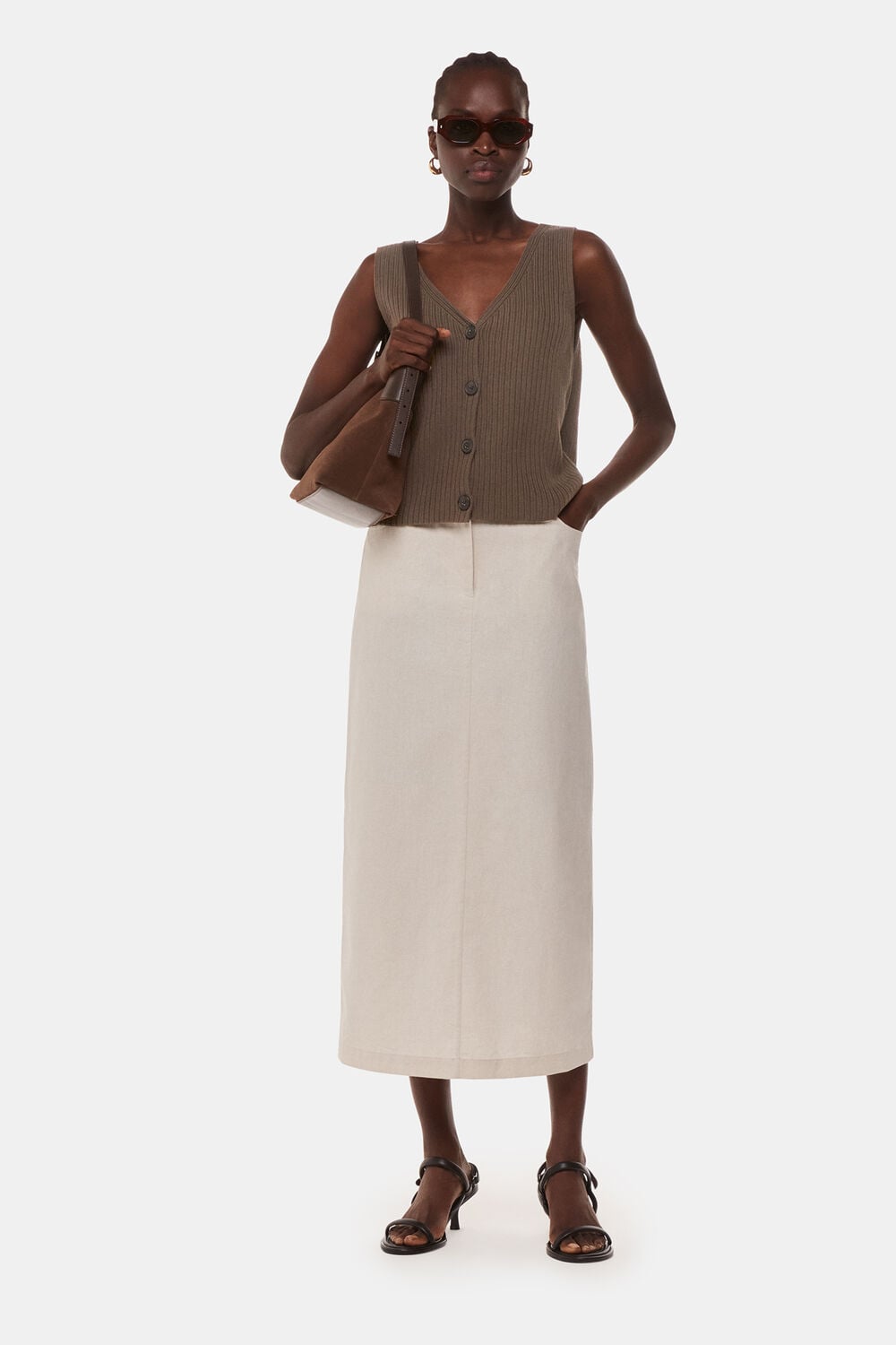 Chocolate Button Front V Neck Tank