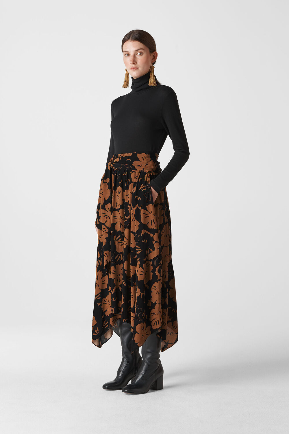 Ari Hibiscus Belted Skirt Brown/Multi