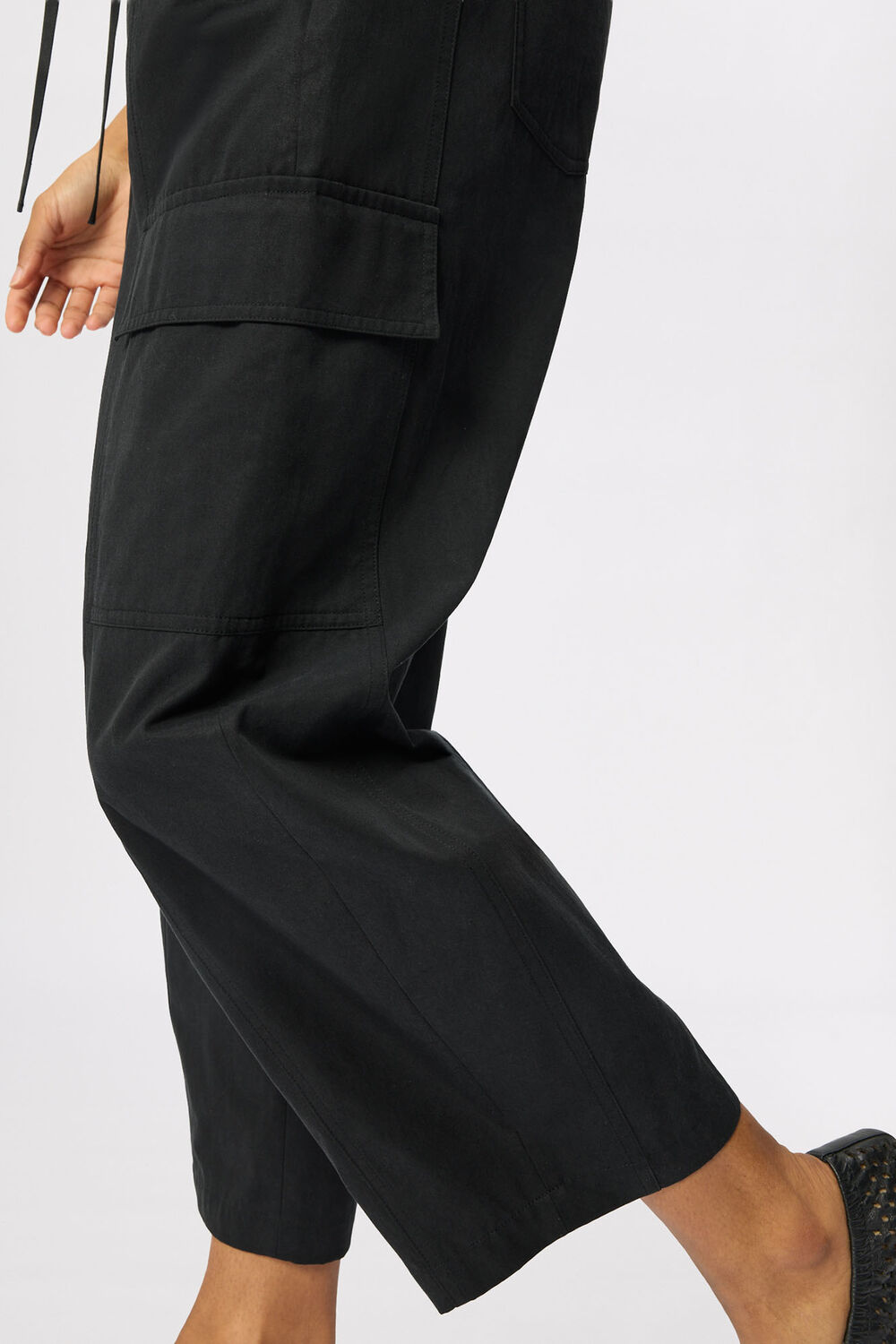 Washed Black Utility Cotton Barrel Trouser