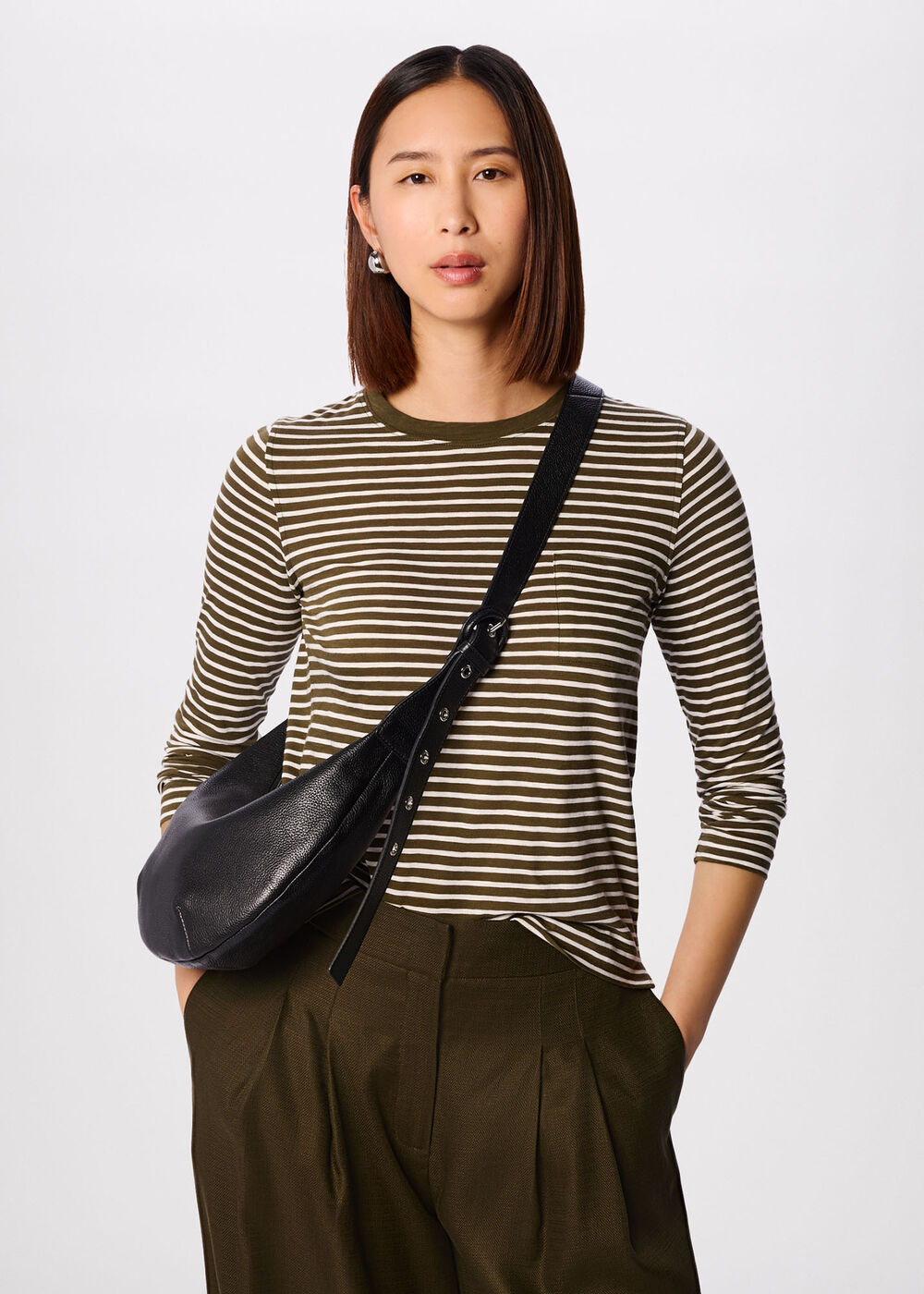 Stripe Crew Neck Pocket Top