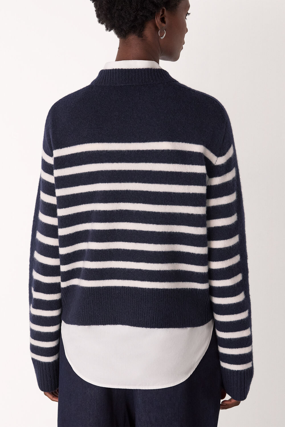 Navy Wool Mix Contrast Stripe Knit