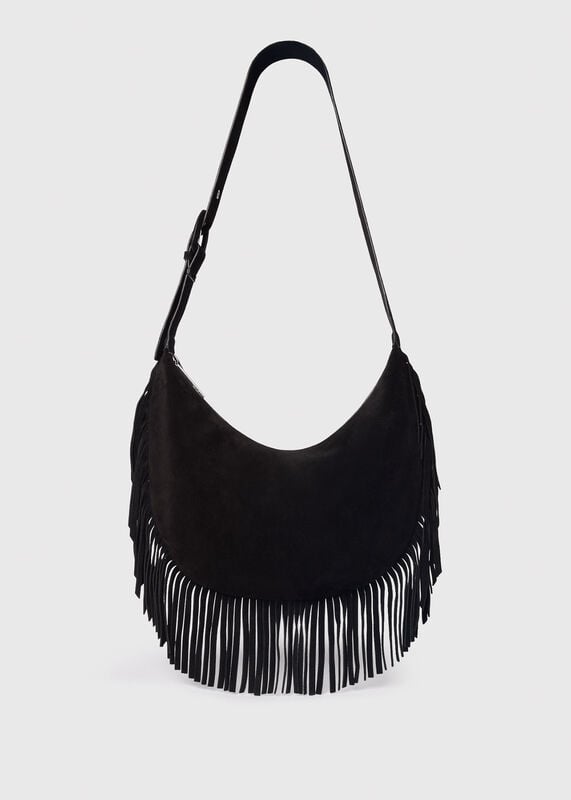 Black Sia Suede Fringed Bag