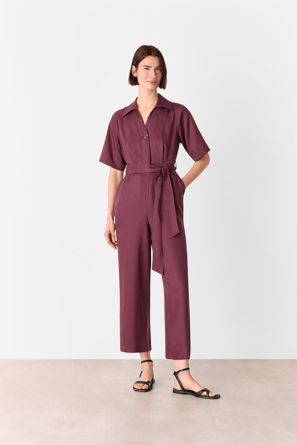 Plum Button Front Jumpsuit