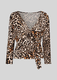 Leopard Print Wrap Tie Top Multicolour