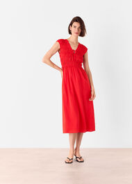 Shirred Bodice V Neck Dress