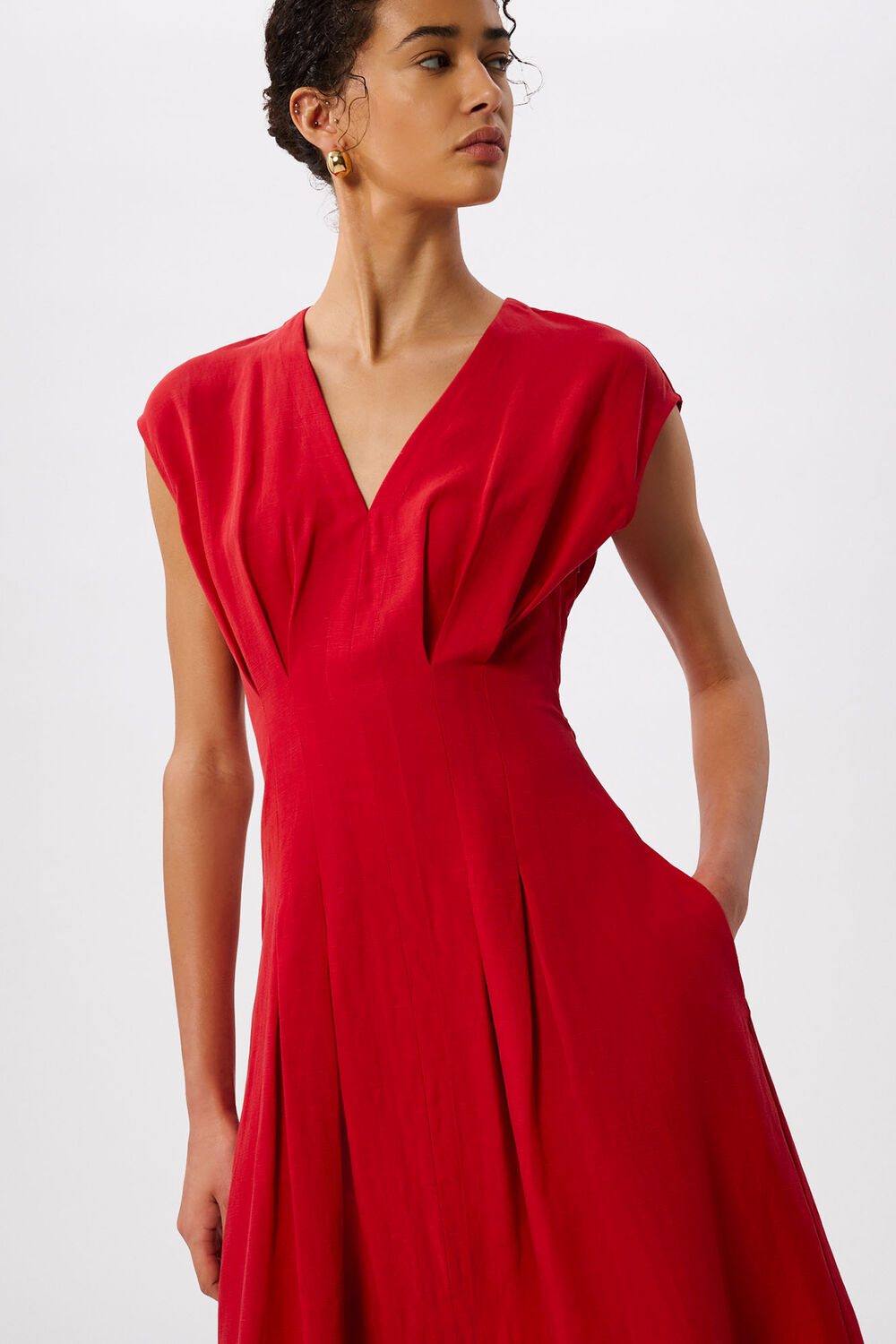 Red Panel Linen Blend Dress