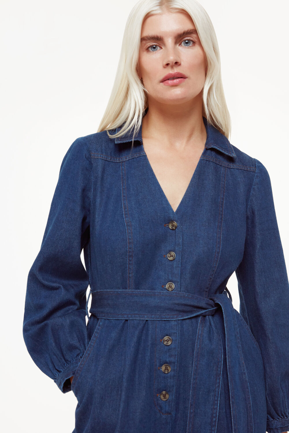Petite Joni Denim Belted Jumpsuit