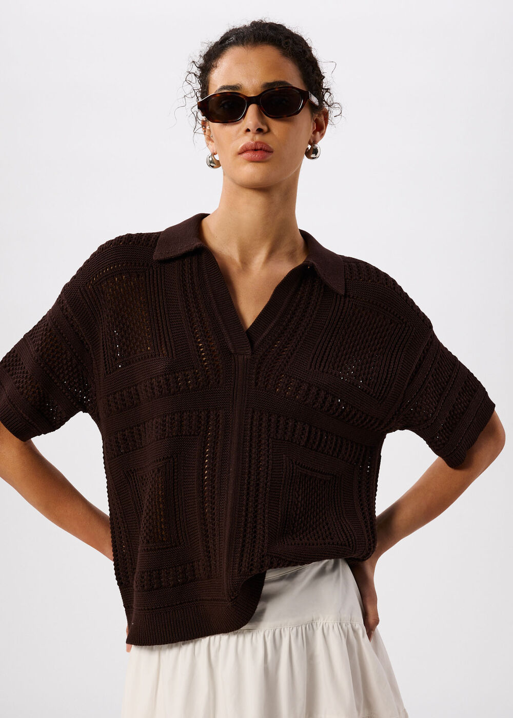 Crochet Detail Cotton Polo