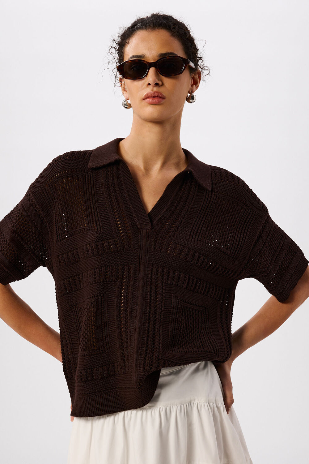 Chocolate Crochet Detail Cotton Polo