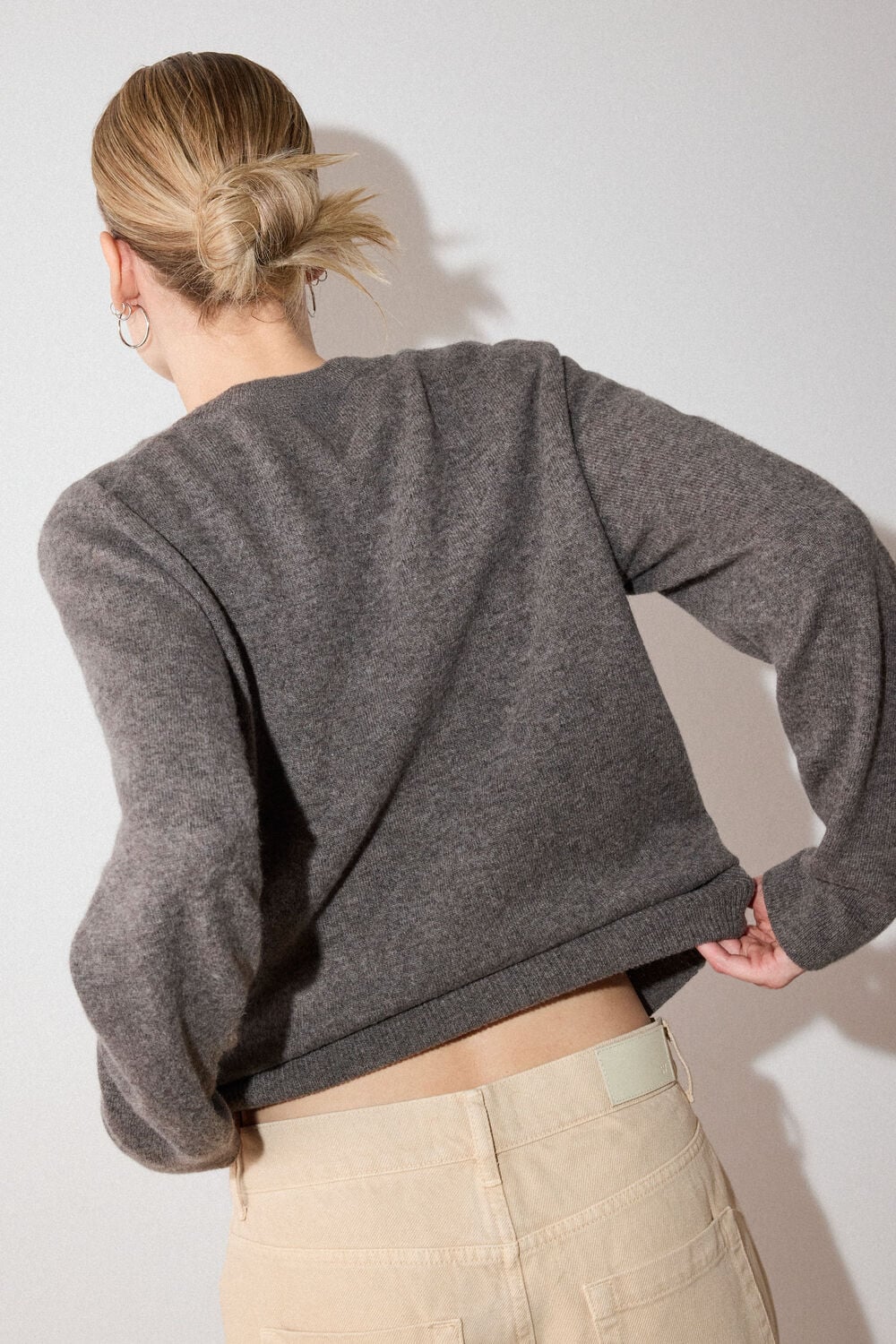 Neutral Bold Shoulder Crew Neck Knit