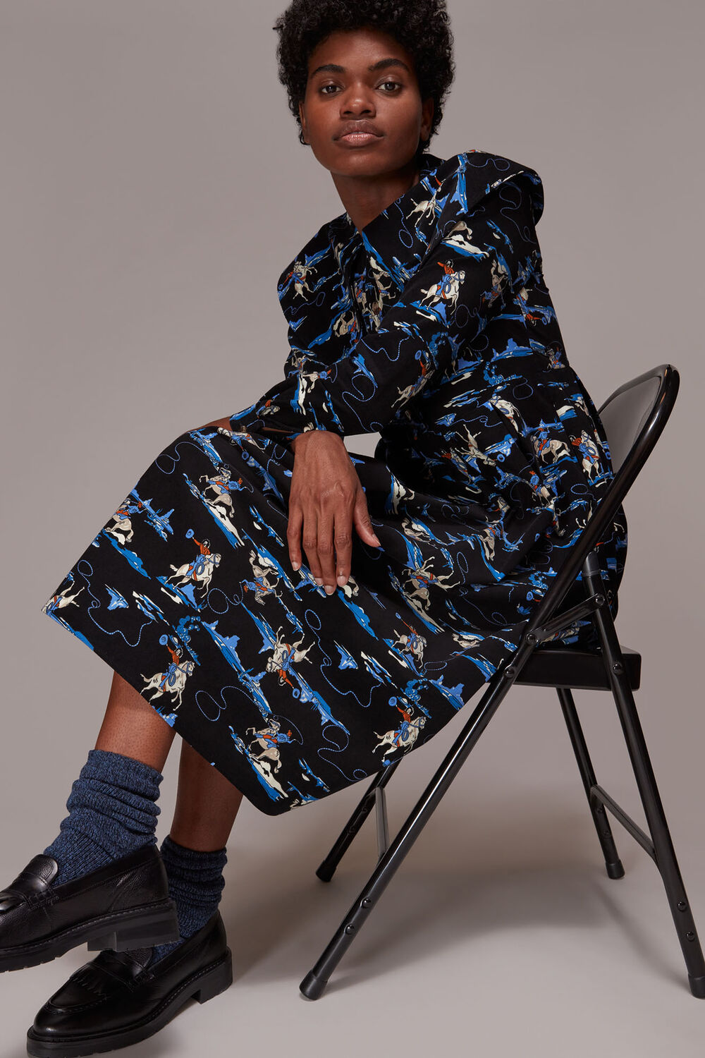 Cowboy Print Cord Collar Dress
