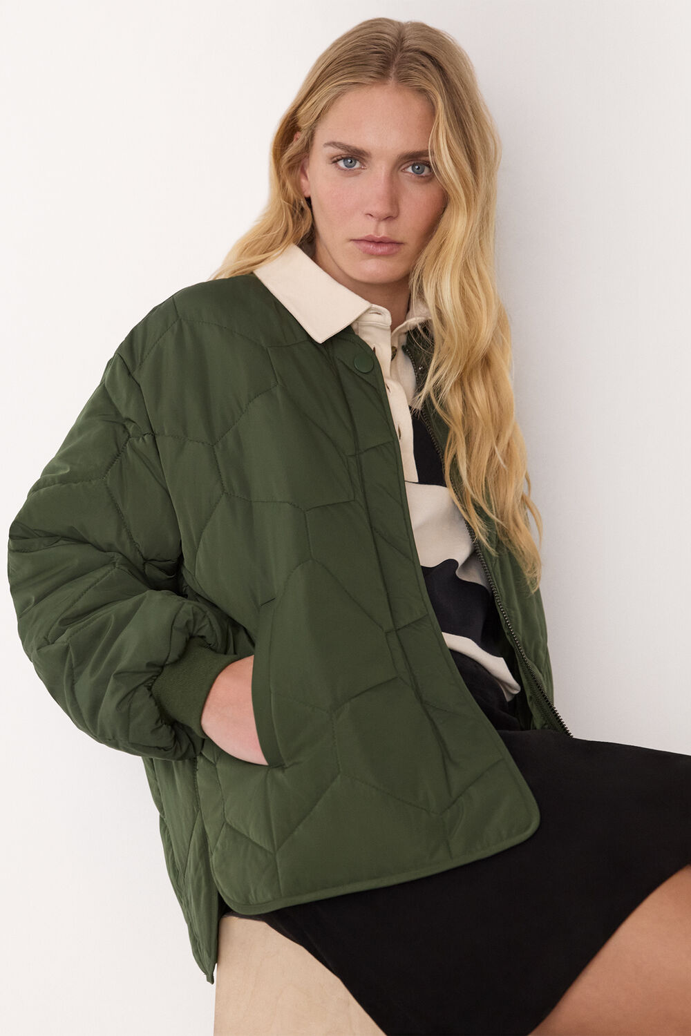 Khaki Ida Short Quilted Coat