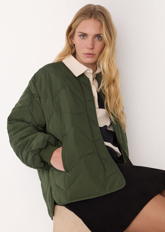 Khaki Ida Short Quilted Coat