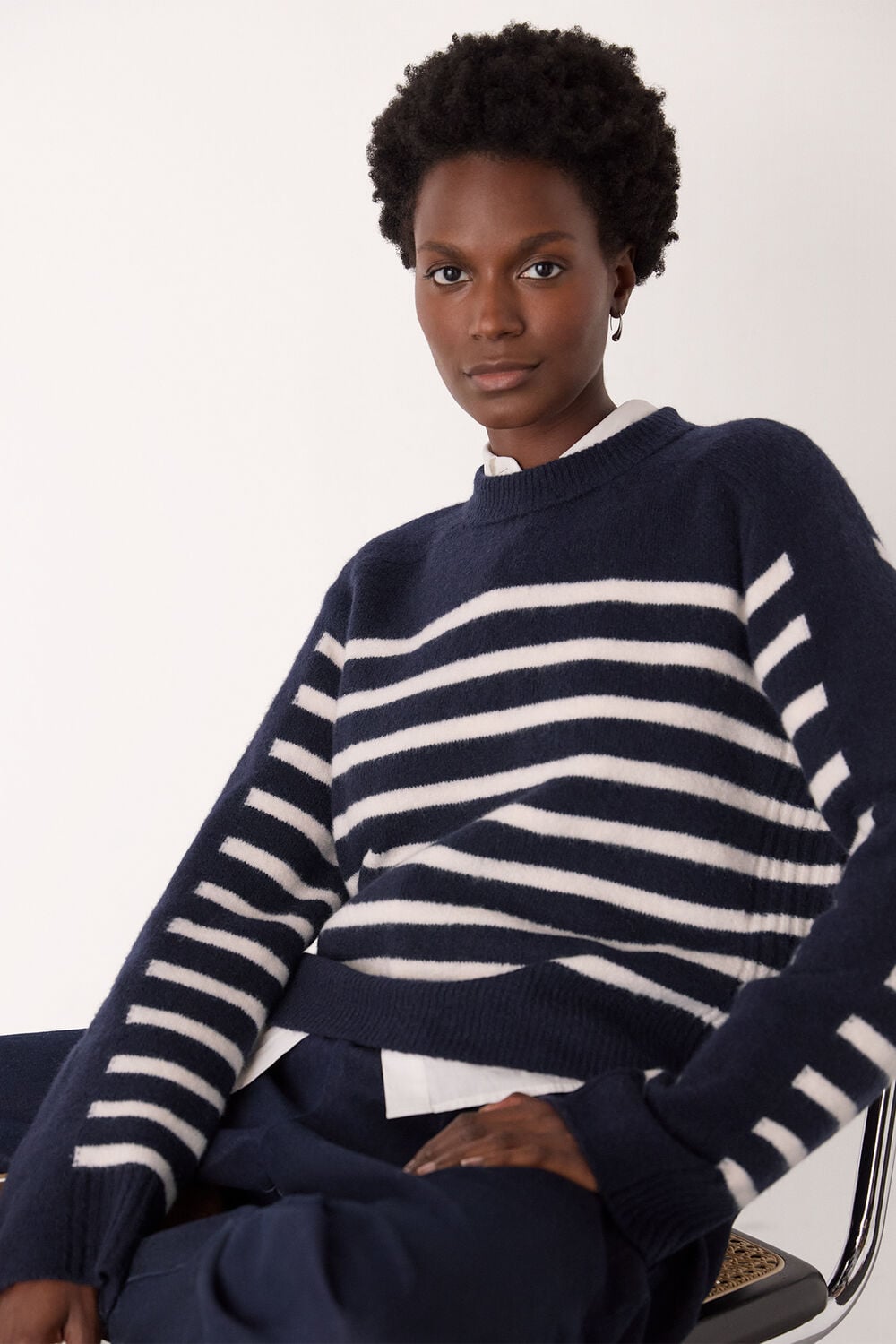 Navy Wool Mix Contrast Stripe Knit
