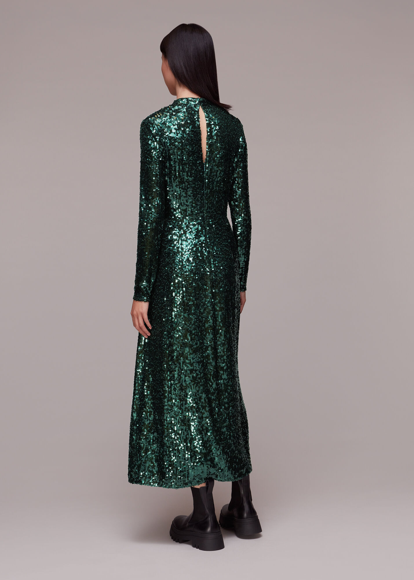 Dark Green Minimal Sequin Midi Dress WHISTLES