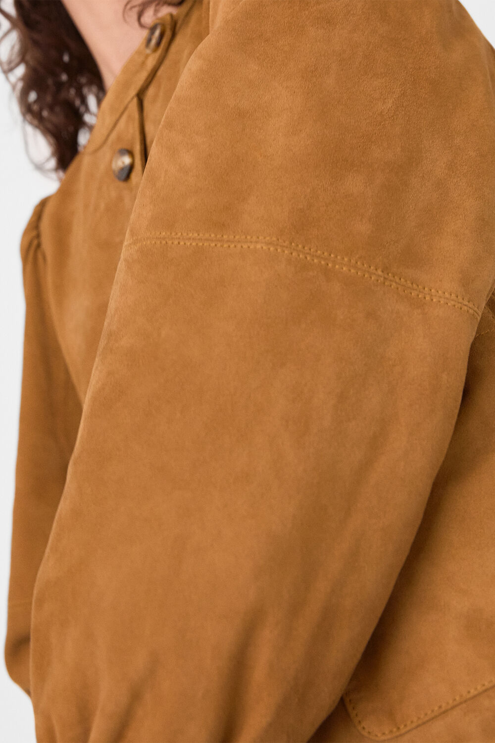 Camel Button Front Suede Jacket