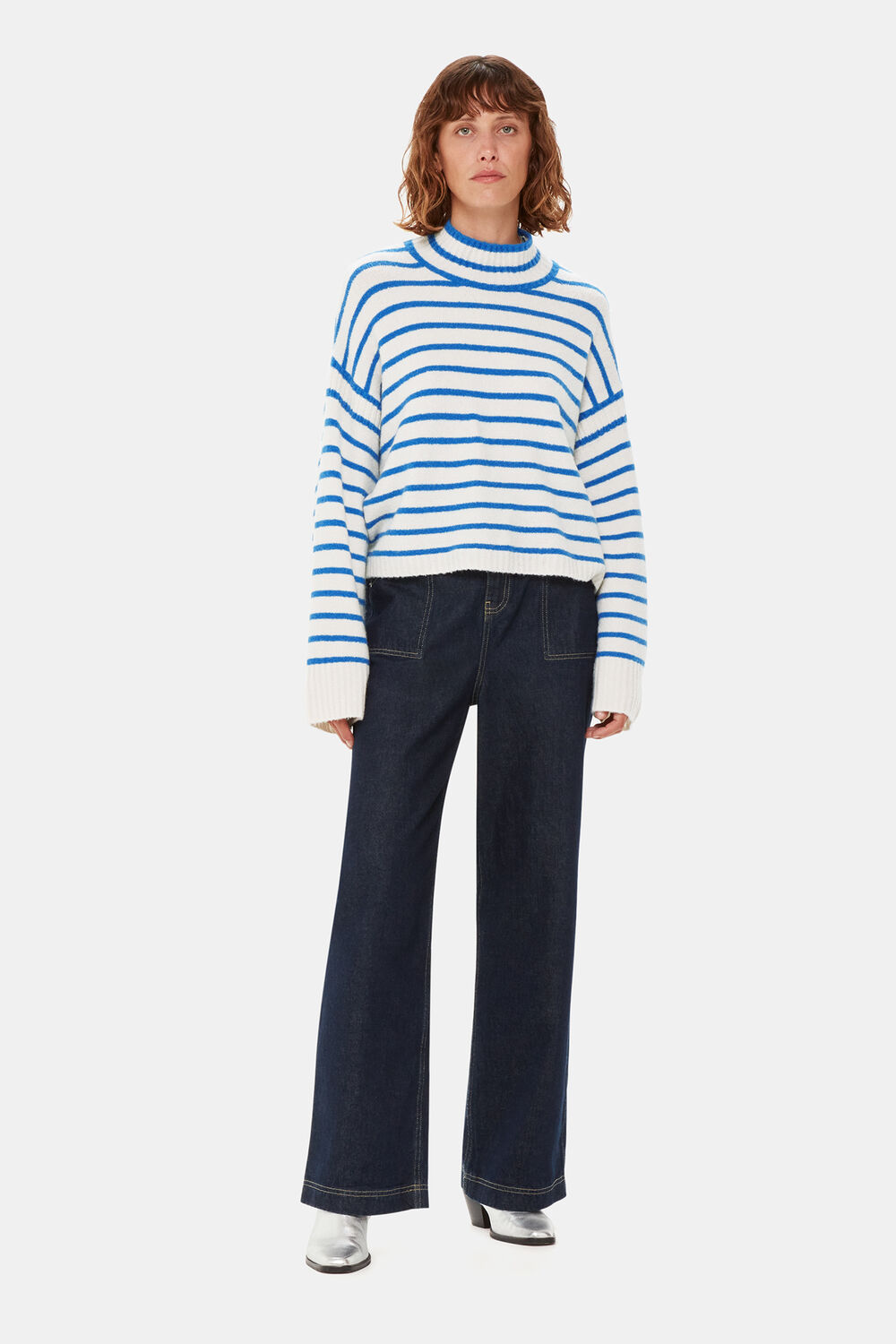 Stripe Rib Detail Funnel Knit