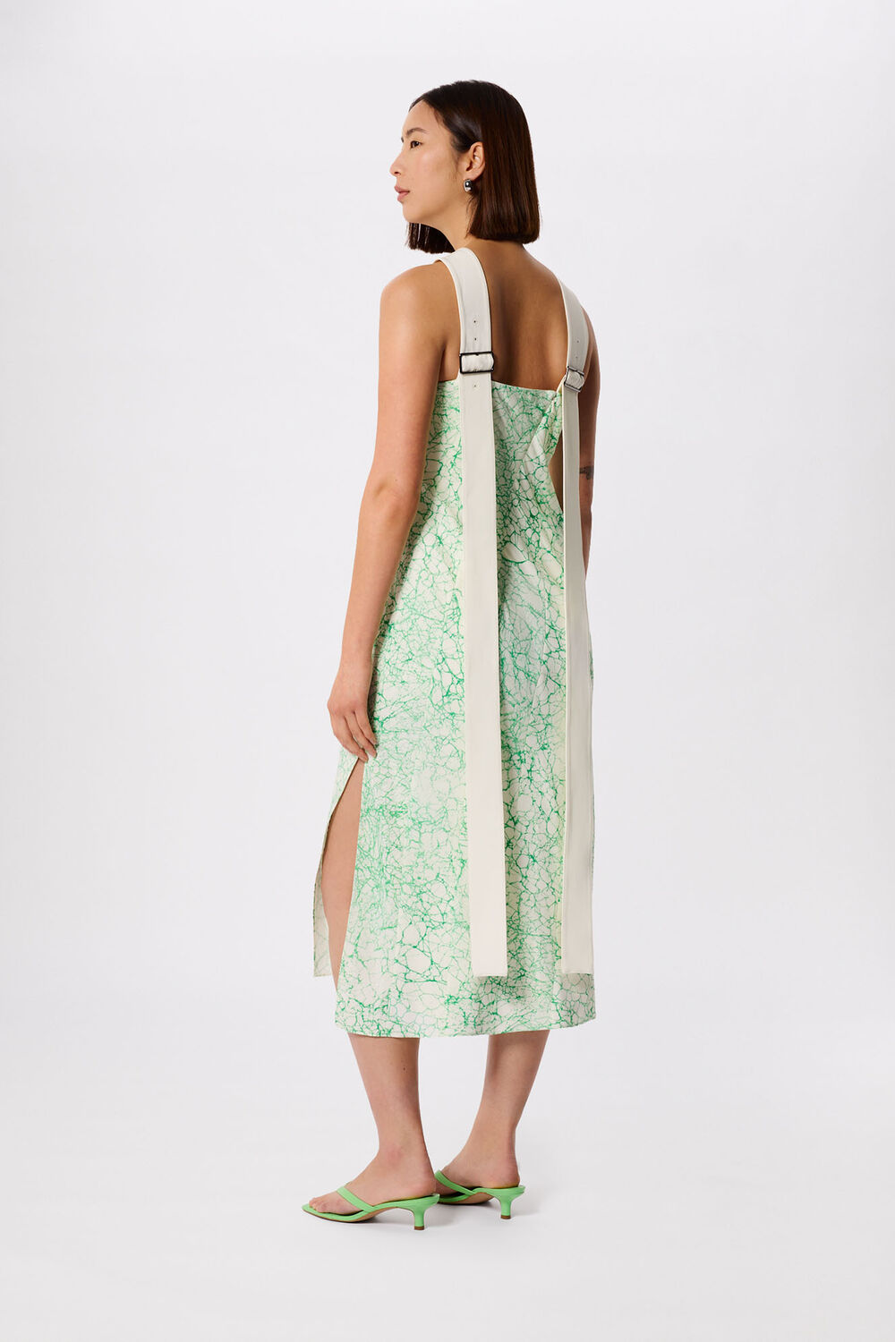 Green Printed Buckle Midi Dress