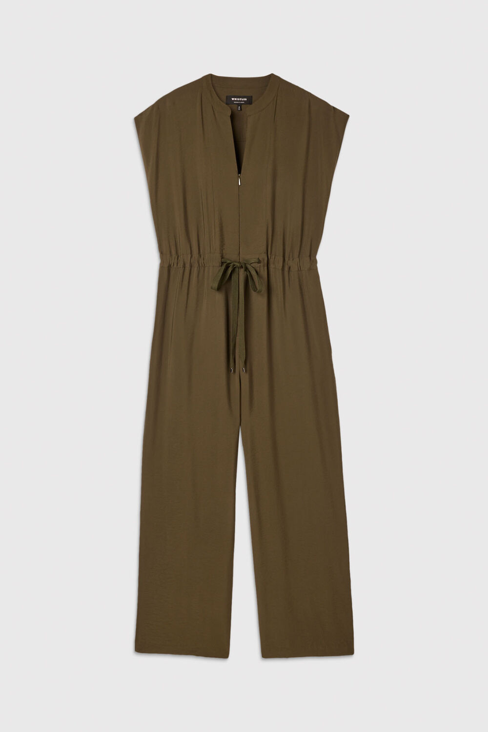Khaki Sleeveless Drawstring Jumpsuit