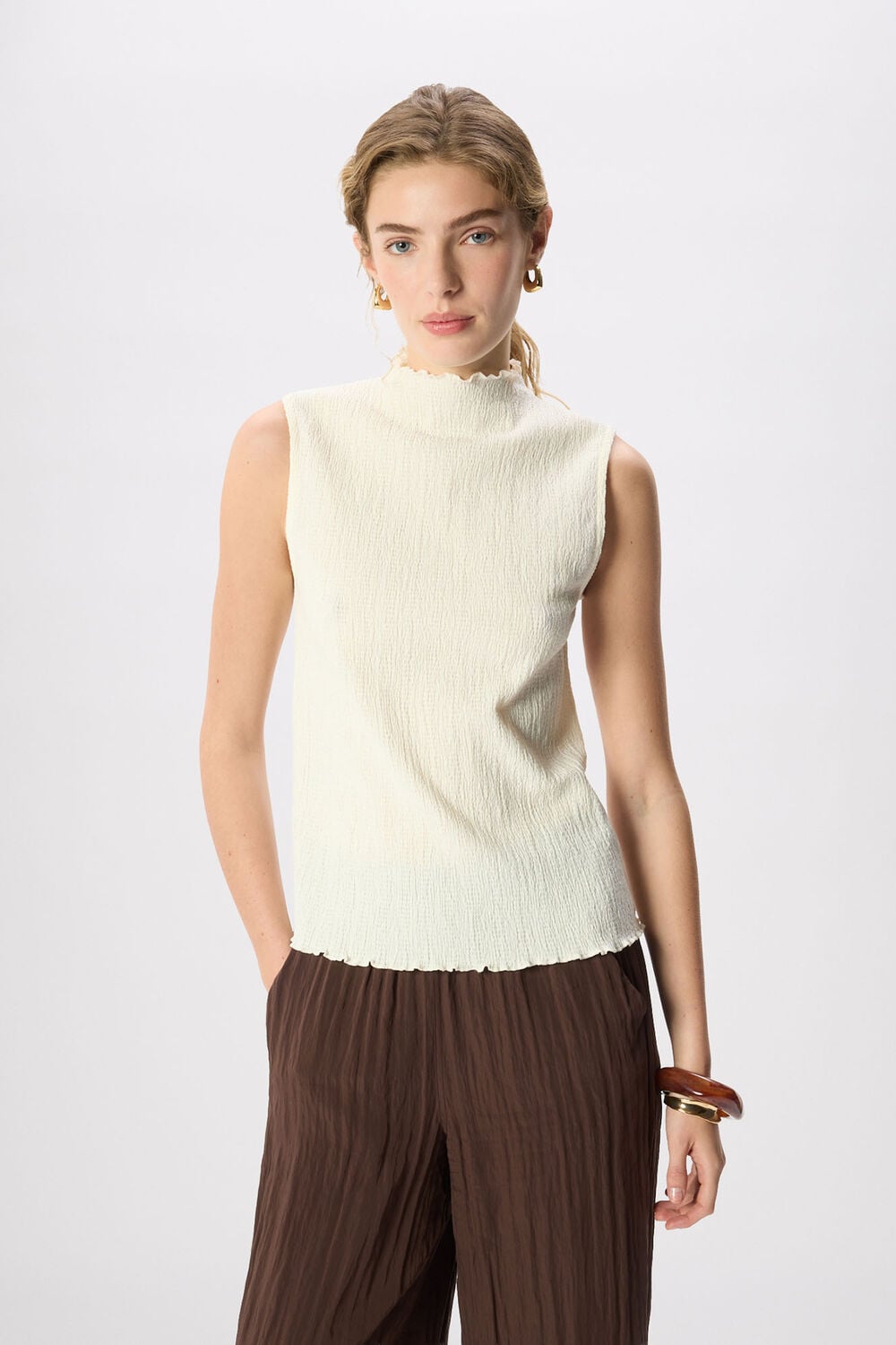 Ivory Textured Sleeveless Top