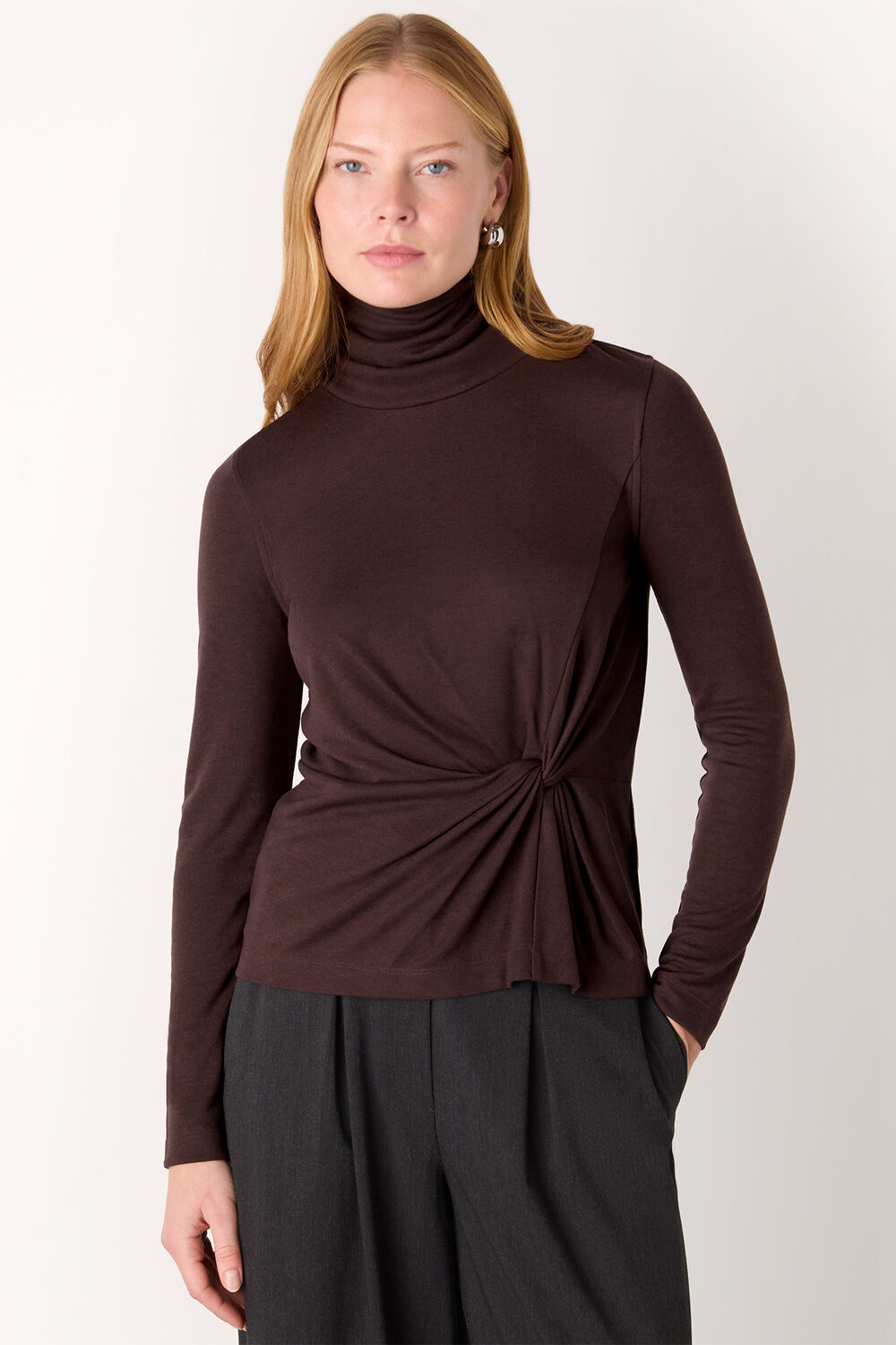 Roll Neck Twist Front Top
