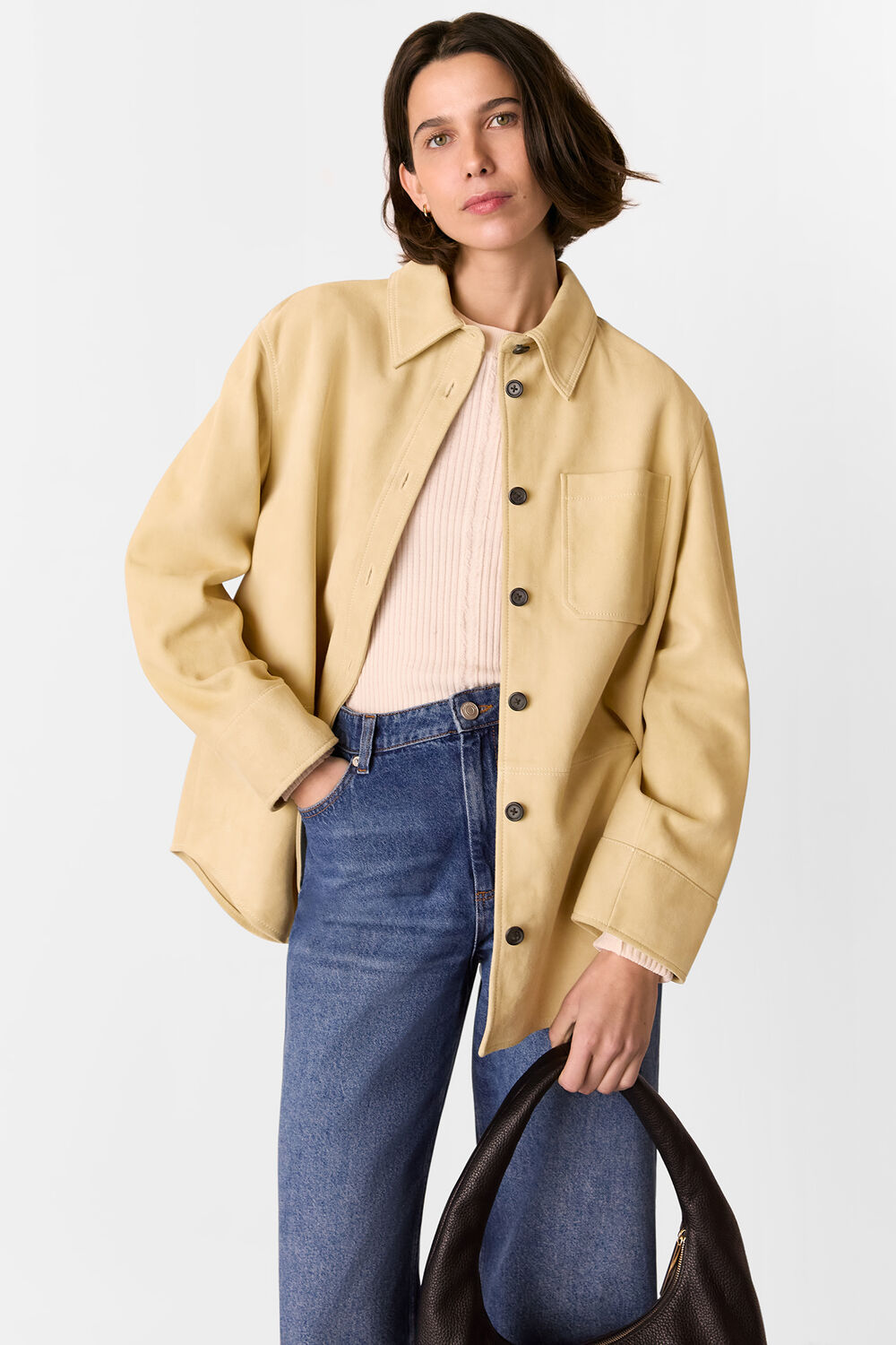 Neutral Sam Suede Leather Overshirt