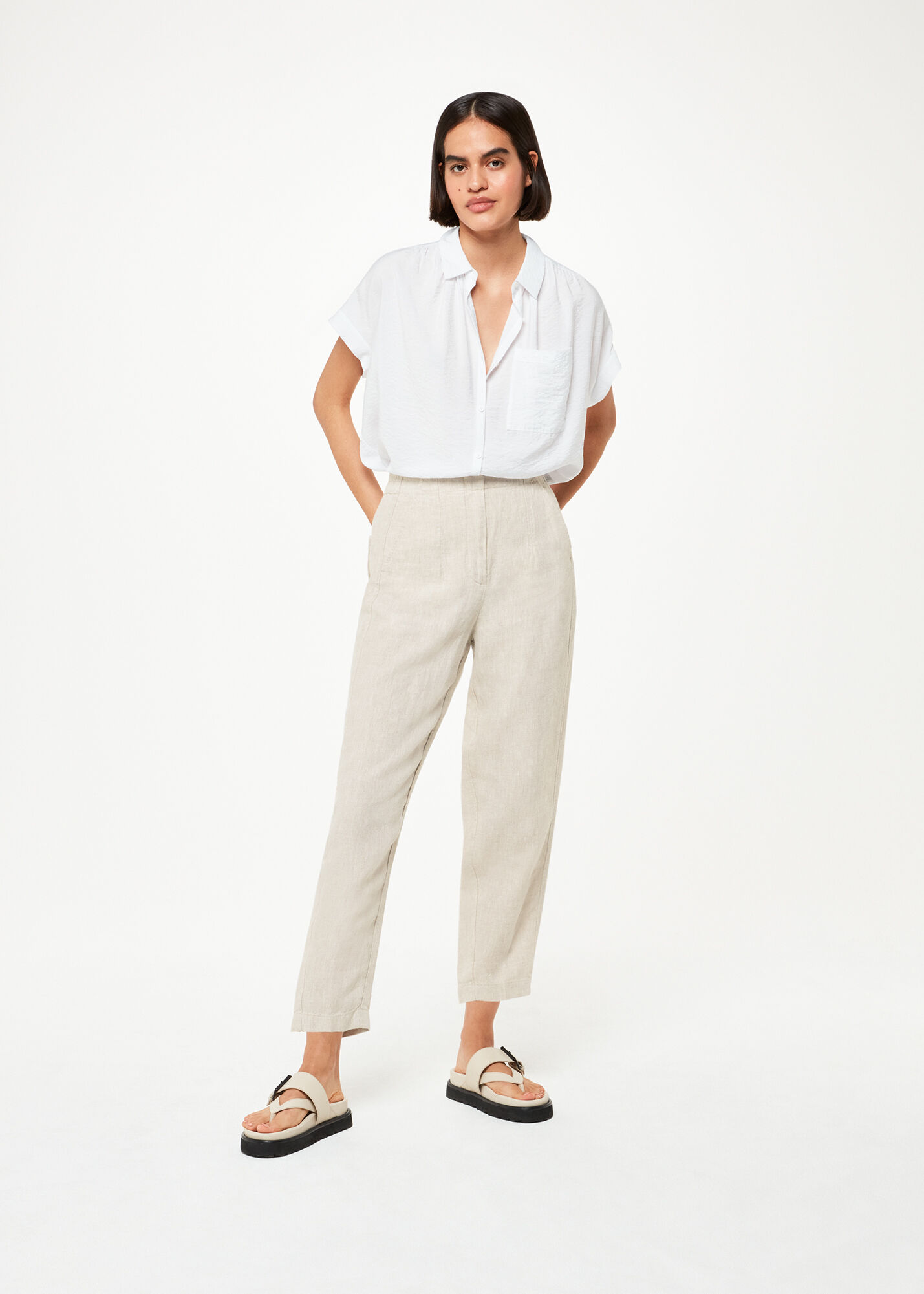 Off White Linen Look Wide Leg Trousers  New Look