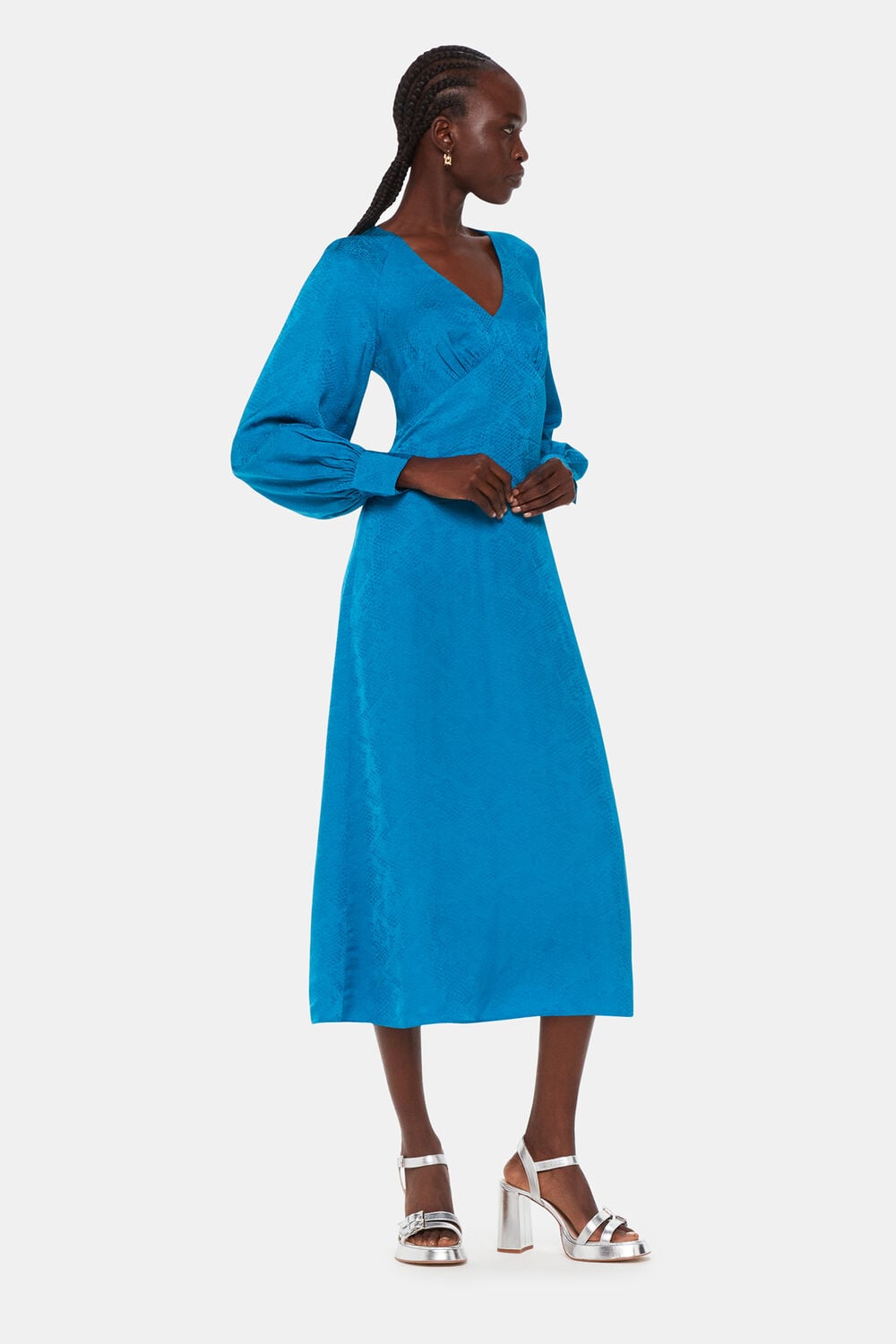 Blue Serpent Jacquard Midi Dress
