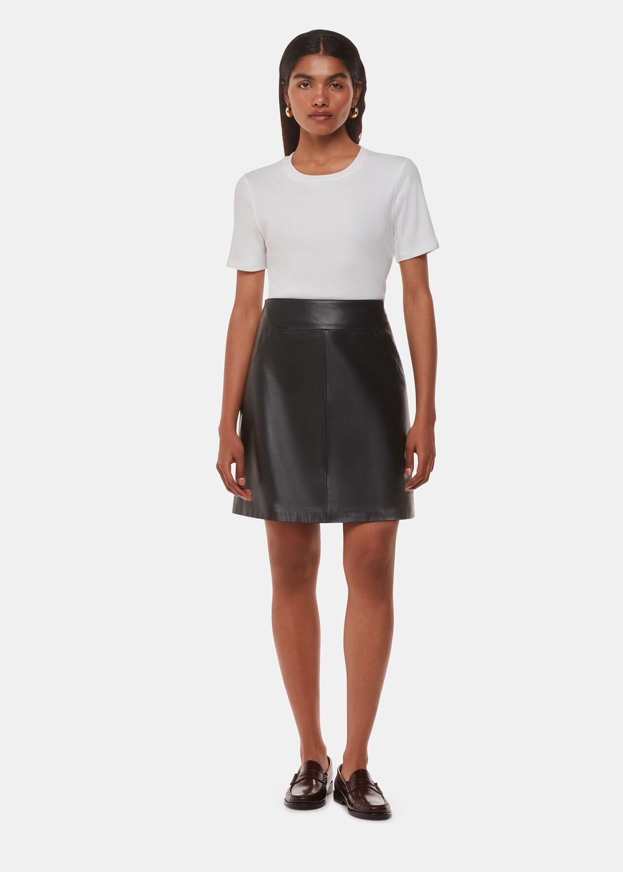 Petite Leather A Line Skirt