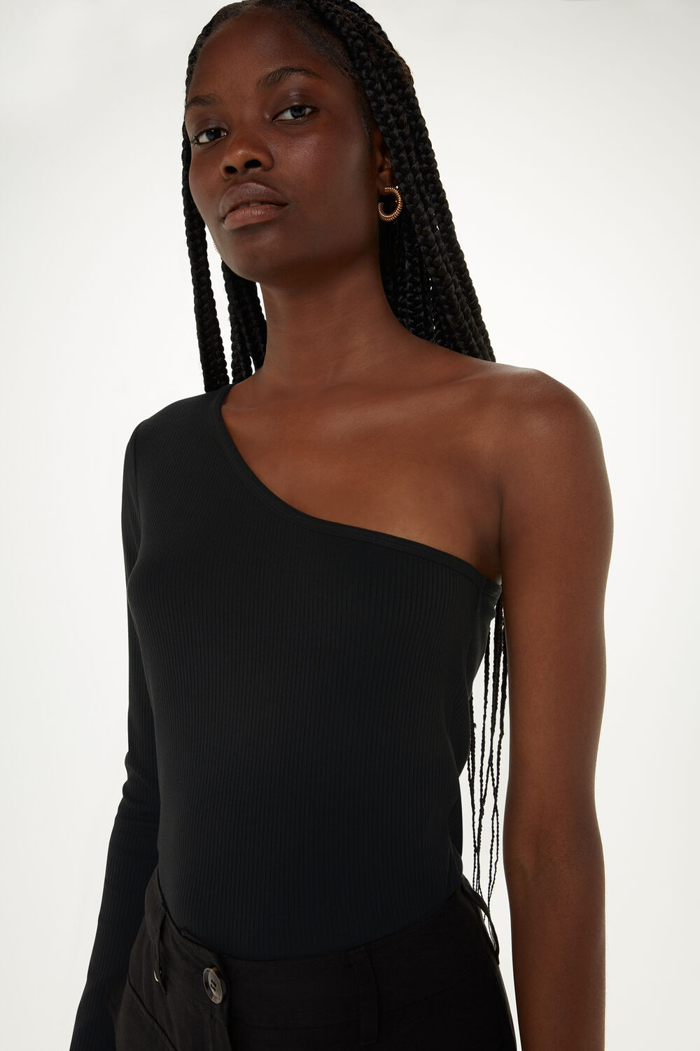 Black One Sleeve Ribbed Top