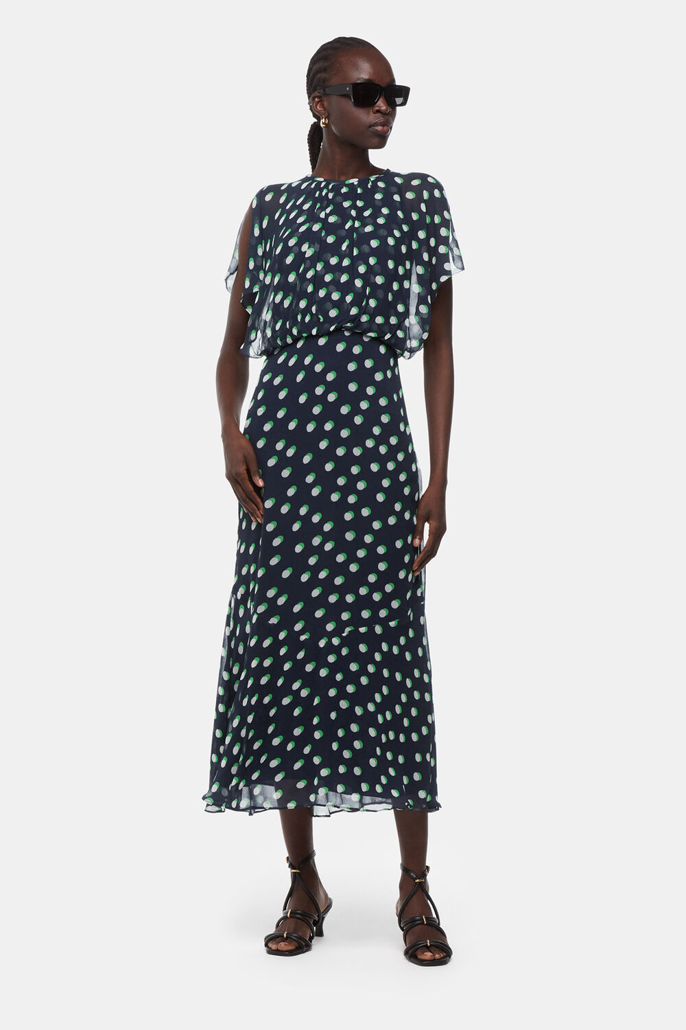 Navy Moon Spot Print Midi Dress