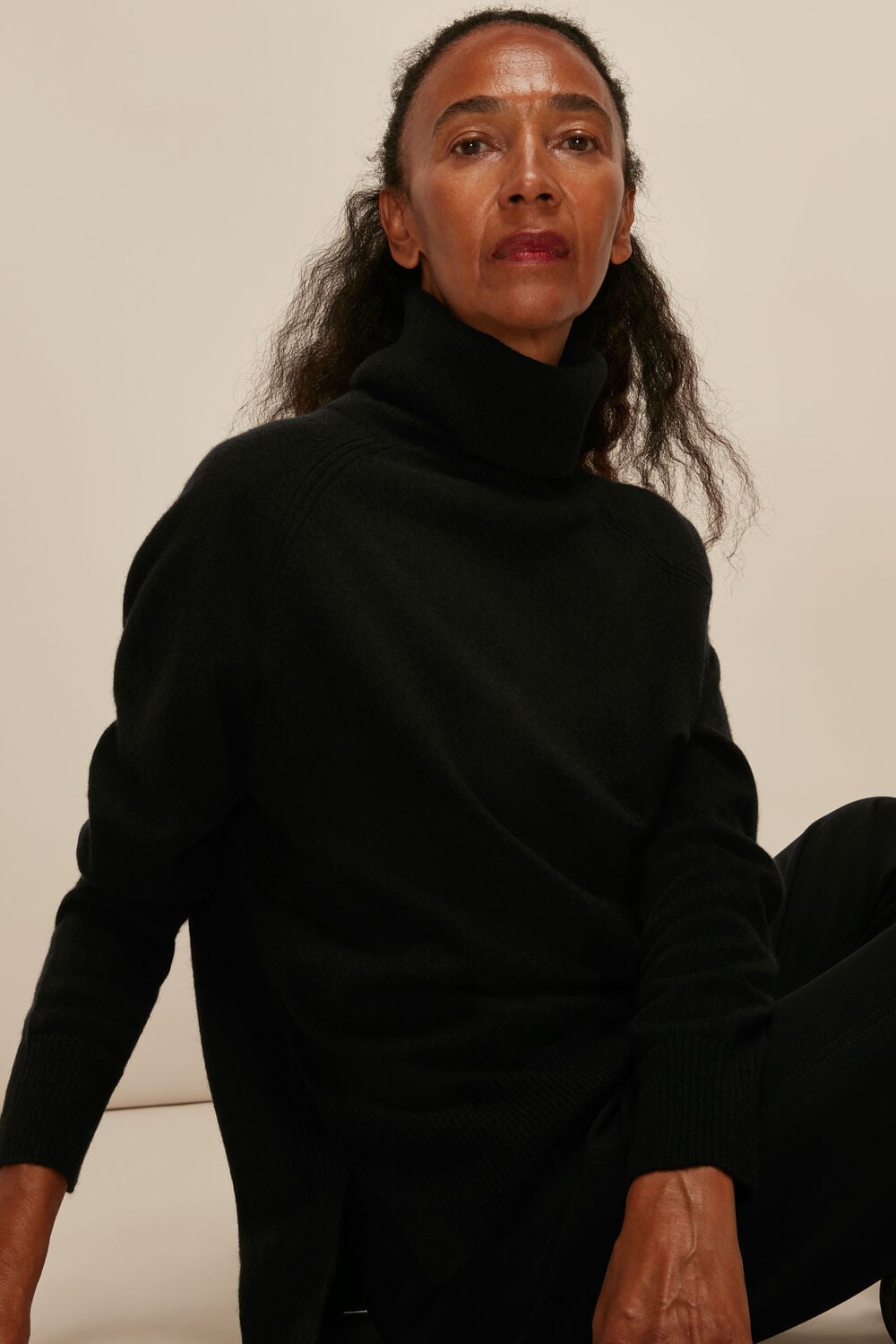 Black Cashmere Roll Neck Knit