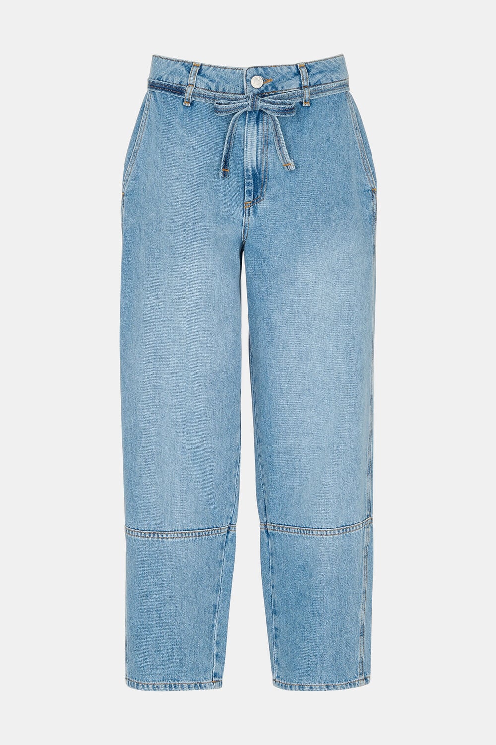 Light Wash Tie Waist Barrel Leg Jean