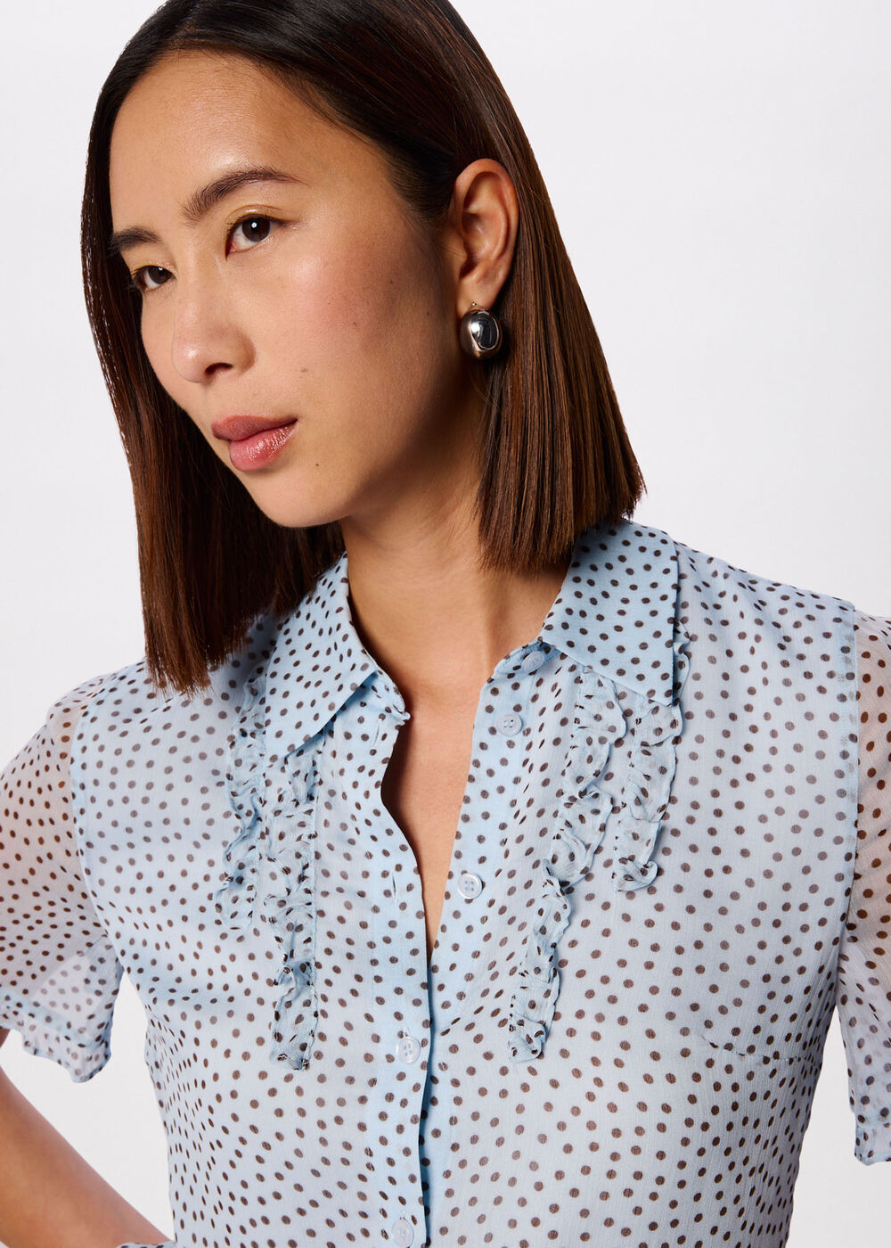 Polka Dot Sheer Sleeve Shirt