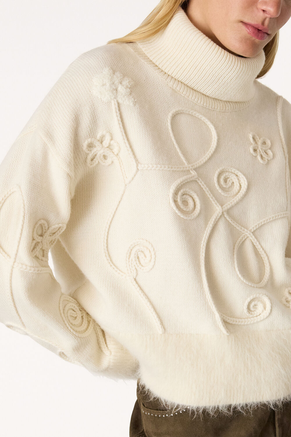 Cream Wool Embroidered Floral Jumper