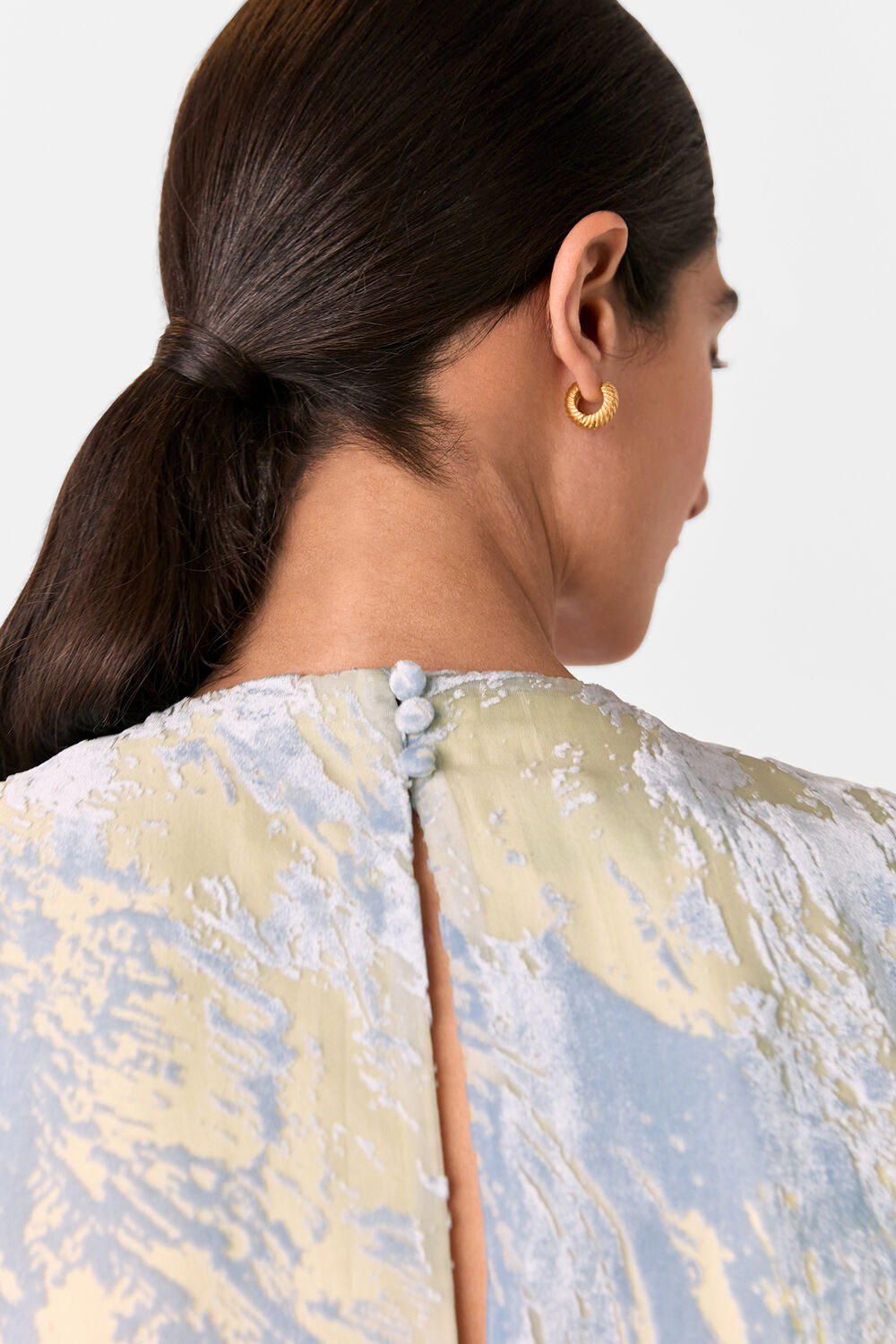 Blue Devore Swirl Velvet Midi Dress