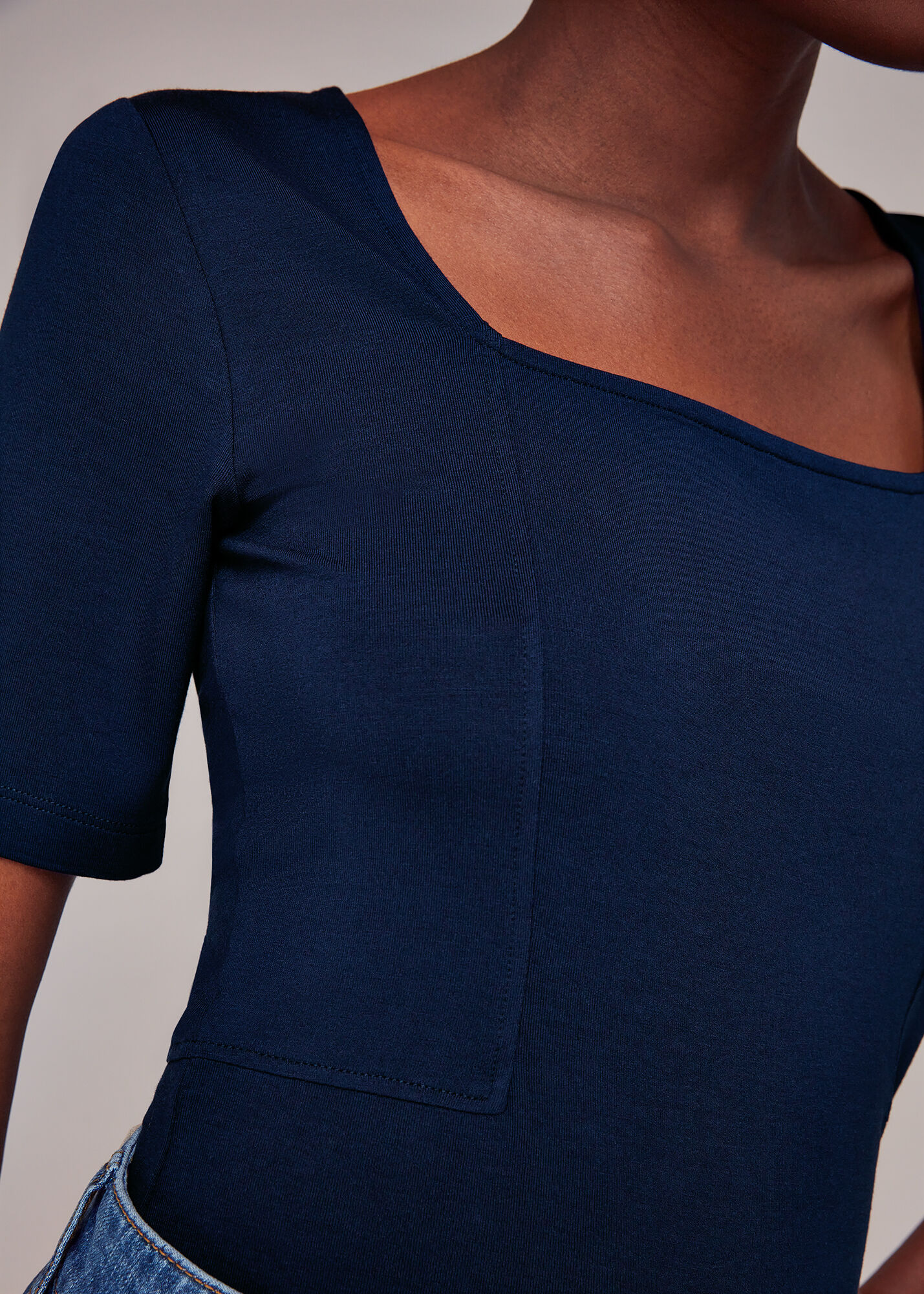 Navy Square Neck T-Shirt | WHISTLES |