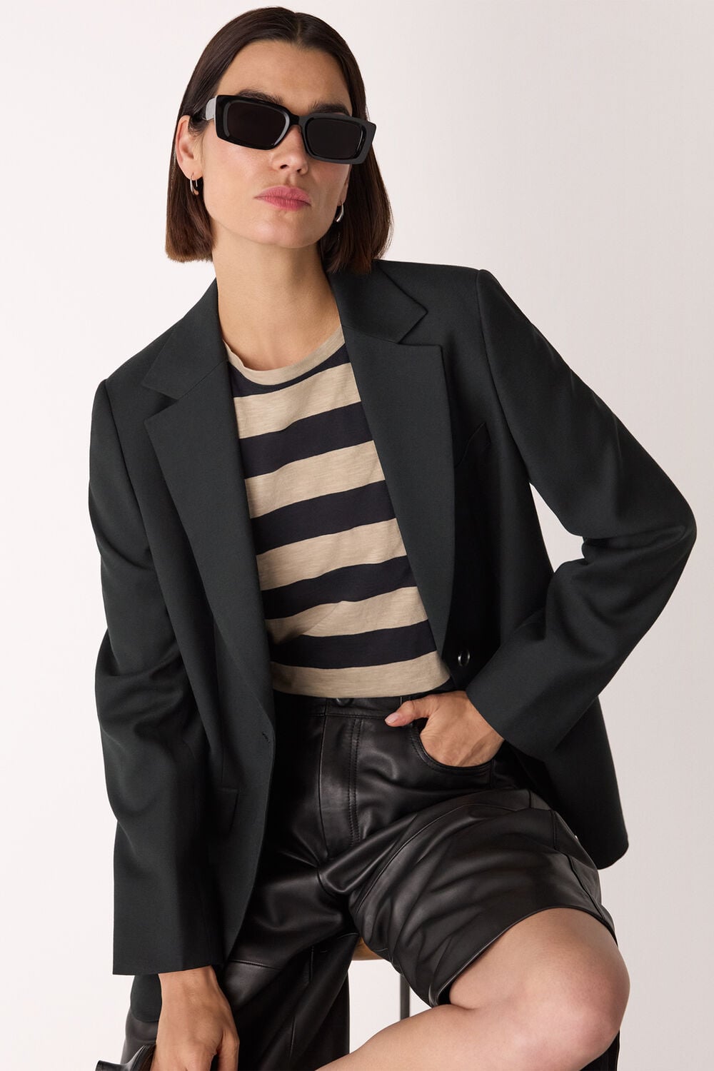 Black Single Breasted Wool Blazer