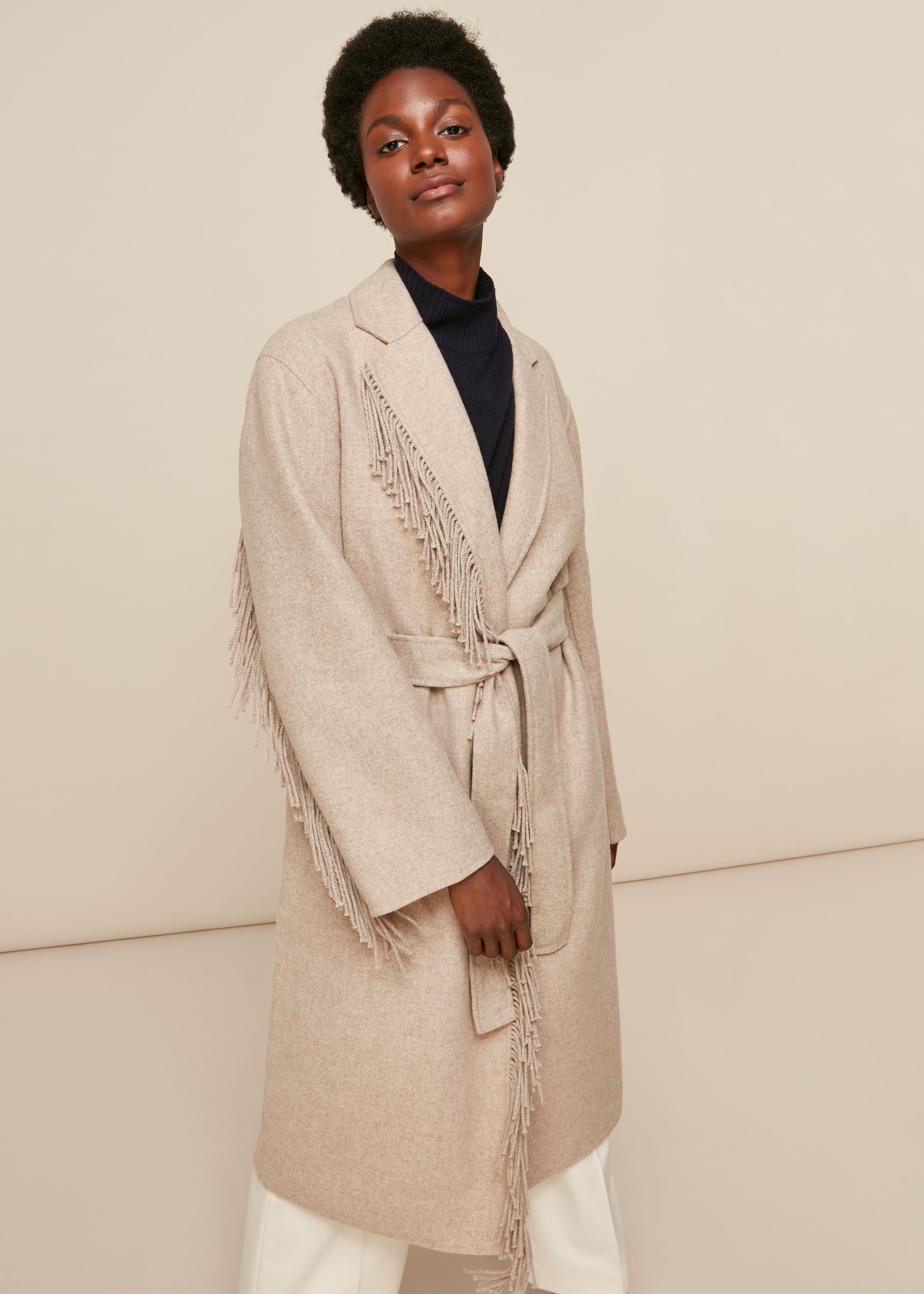 Whistles fringe detail wrap coat clearance