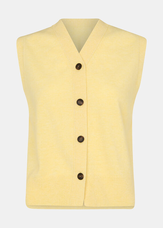 Yellow Wool V Neck Button Front Sweater Vest