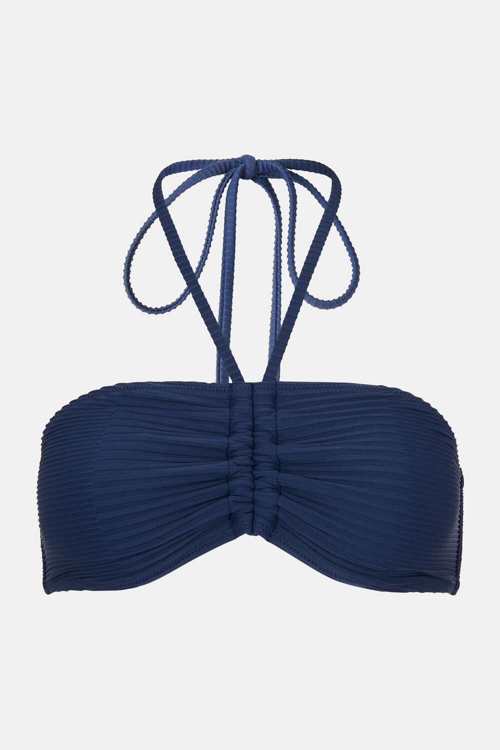 Navy Mixed Rib Halter Bikini Top