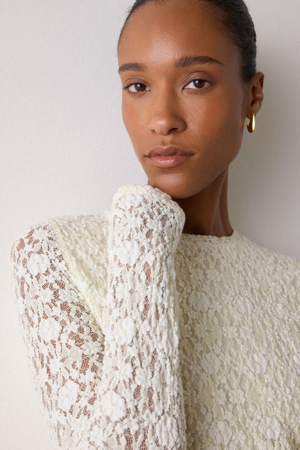 Ivory Lace Detail Jersey Top