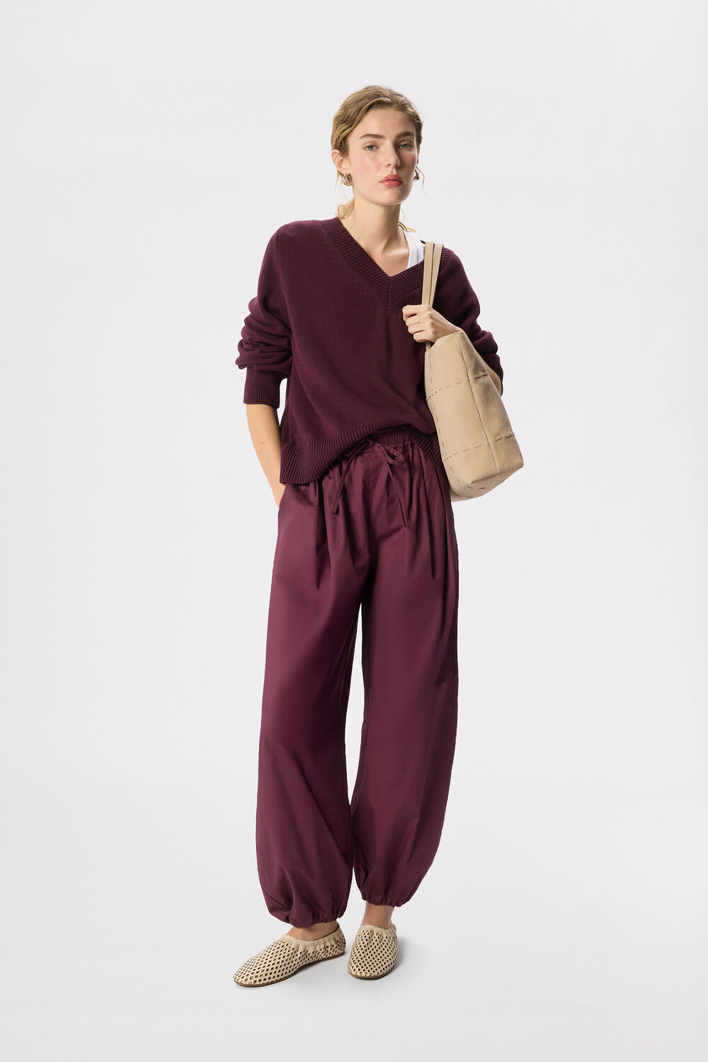 Plum Cotton V Neck Relaxed Knit