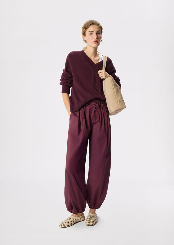 Plum Cotton V Neck Relaxed Knit