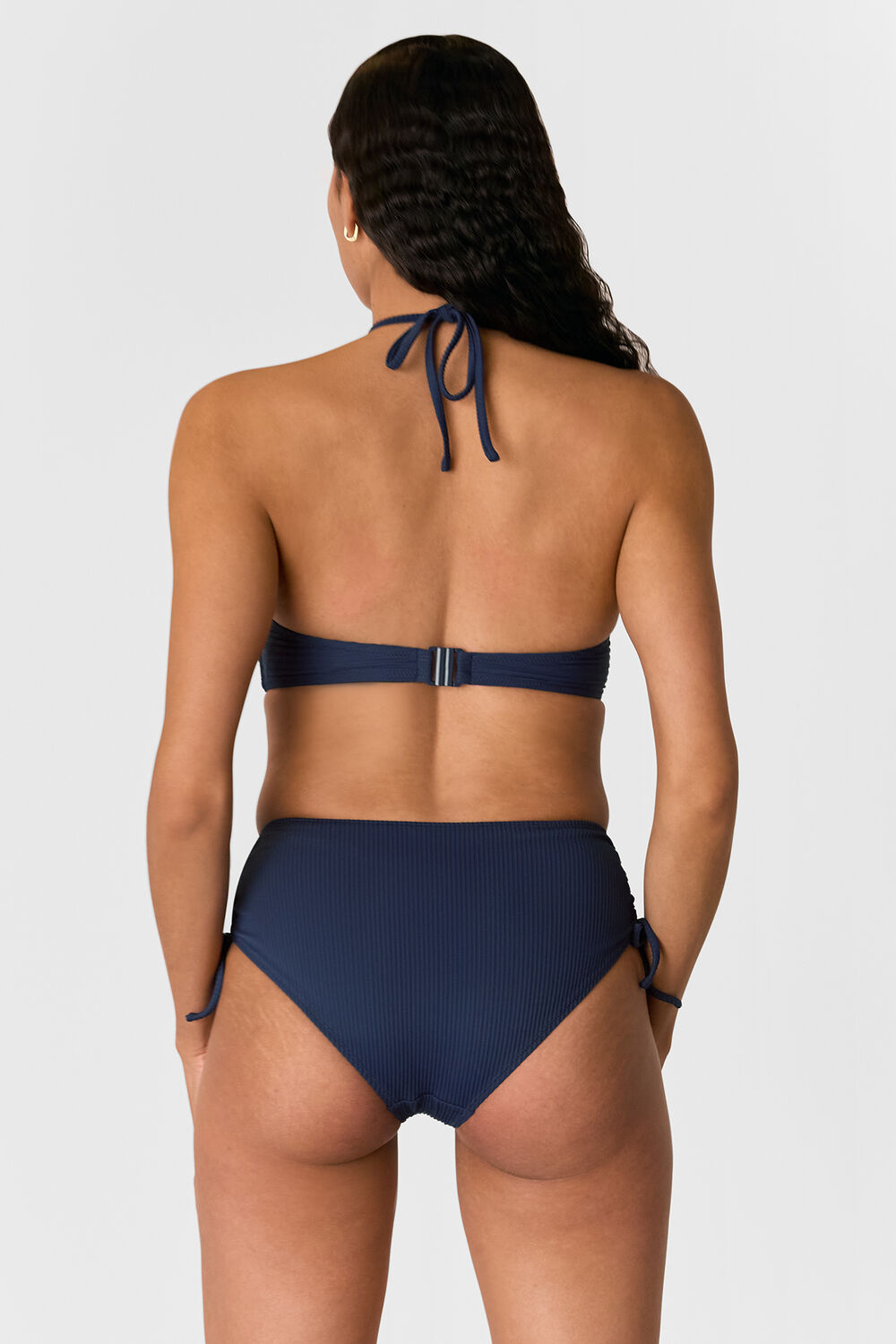 Navy Mixed Rib Halter Bikini Top