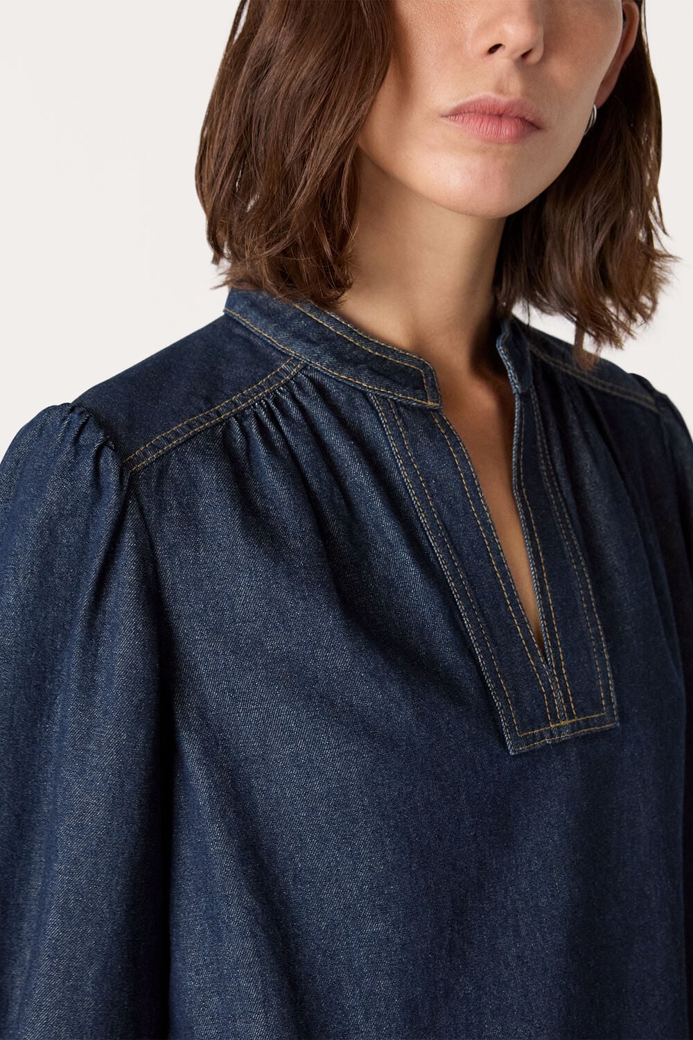 Dark Denim Long Sleeve Shift Mini Dress
